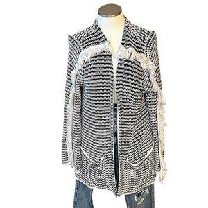 Knox Rose Chic Striped Pattern Fringe Cardigan Size Large